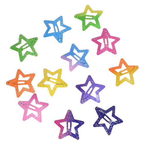 12 Pcs/set star butterfly shape hair snap clips 3 cm glitter pentagram metal hair clips cute bling bling hairpins Girls BB Clips