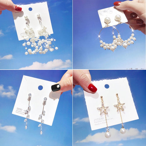 New Korean Acrylic Symphony Simulated Pearl Shiny Metal Long Tassel Drop Earrings Sweety Jewelry For Women Pendientes Gift
