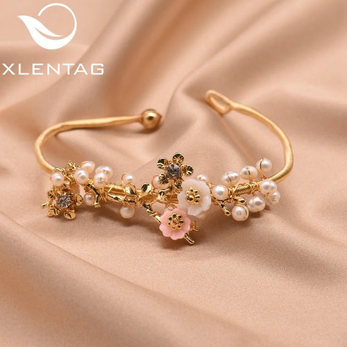 Natural Fresh Water Baroque Pearl Bangle For Women Shell Flower Bracelets & Bangle Fine Jewelry