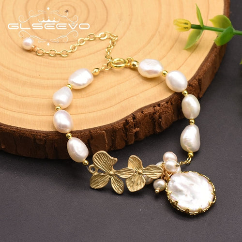 100% Natural Fresh Water White Pearl Bracelets For Women Girl Birthday Leaves Bracelet Jewelry