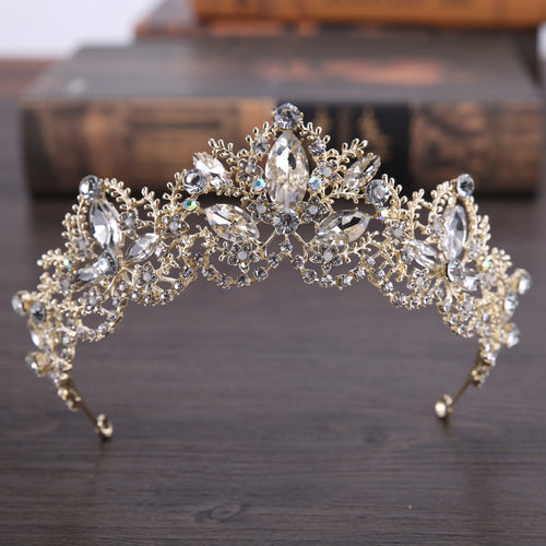 Fashion Baroque Luxury Crystal AB Bridal Crown Tiaras Light Gold Diadem Tiara for Women Bride Wedding Hair Accessories