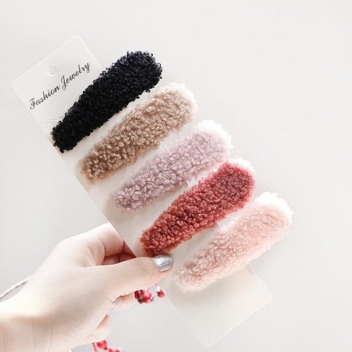 Girls hair accessories Women Vintage lambs wool hair clips hairpins  faux fur barrettes for children Headwear
