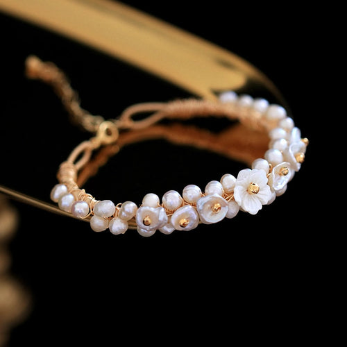 Pearl Bracelet Handmade Natural Pearl Shell Flower Adjustable Bracelet For Women Girl Gift Fine Jewelry Wedding