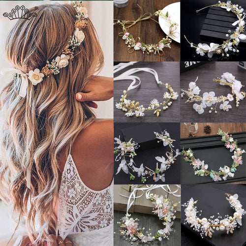 Bride Wedding Hair Accessories Gorgeous Flower Headbands Braided Hair Vine Pearl Headpiece Hair Ornament For Women Girls