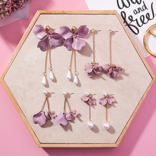 Korean Style Cute Flower Dangle Earrings For Women  New Fashion Sweet Charm Swing Earrings Female Wholesale Jewelry Gift