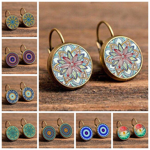 Boho Flower Drop Earrings For Women Vintage Jewelry Geometric Pattern Round Earings  bohemia