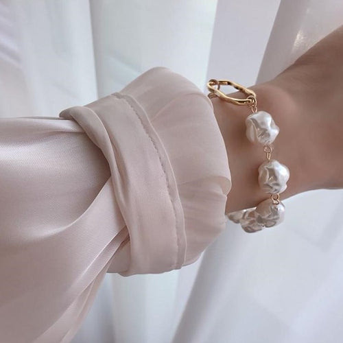 New Baroque Irregular Imitation Pearls Gold Metal Link Chain Bracelets for Women Girl Summer Party Jewelry