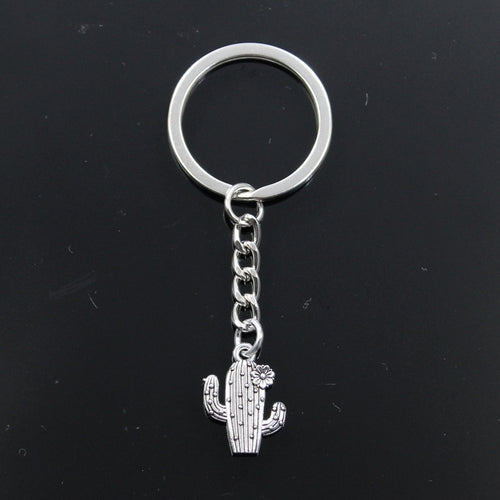 Fashion Keychain 20x15mm Desert Cactus Flower Pendants DIY Men Jewelry Car Key Chain Ring Holder Souvenir For Gift