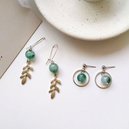 Retro geometric creative long tree leaves green forest style beads ball drop earrings woman jewelry