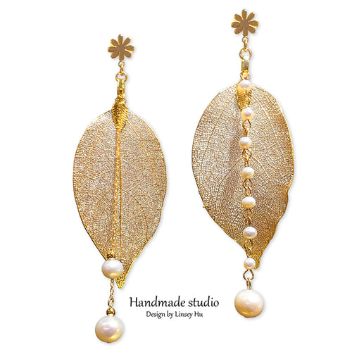 Natural Pearl Drop Earrings for Women Lucky Large Leaf Earrings  Dangle Accessories Gift