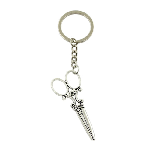 New Fashion Men High Quality Car Keychain DIY Metal Holder Chain Bronze Silver Color Sewing Scissors Pendant For Gift