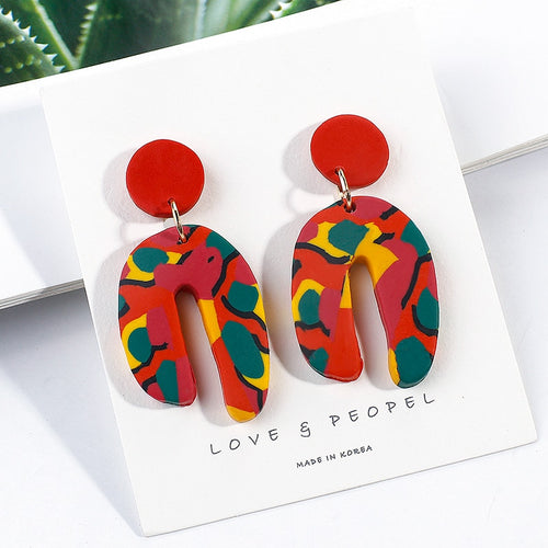 Colorful Handmade Polymer Clay Statement Earrings Irregular Drop Dangle Earring For Women Unique Design Jewelry