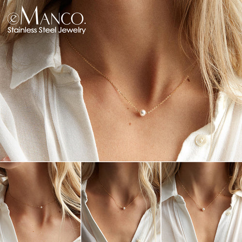 Classic Stainless Steel Necklace Simple Imitation Pearl Pendant Choker Necklace for women Chain Necklaces