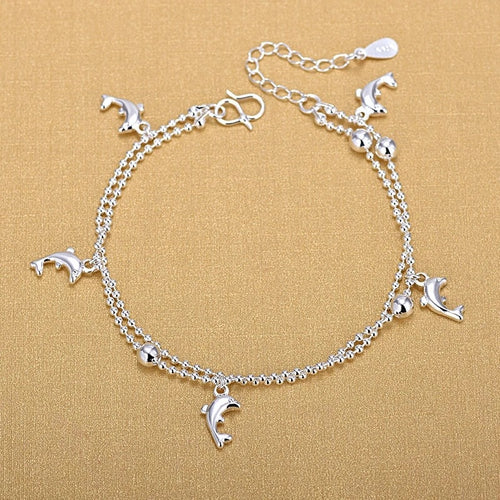 Minimalist Fashion Silver Double Layer Dolphin Anklet Woman 925 Silver Jewelry Charm Bracelet 2020 Gift