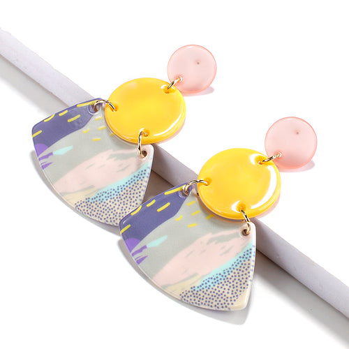 Colorful Semicircle Acrylic Earrings Natural Marble Pattern Simple Geometric Resin Hanging Big Earrings For Women Girl