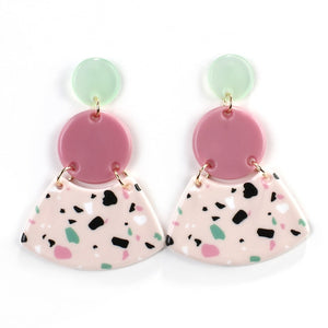 Colorful Semicircle Acrylic Earrings Natural Marble Pattern Simple Geometric Resin Hanging Big Earrings For Women Girl