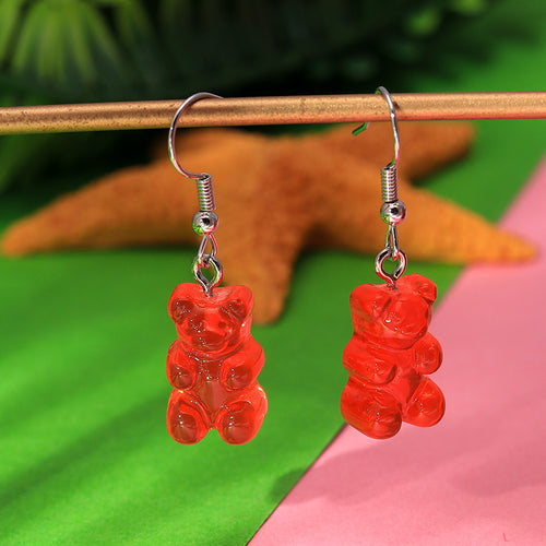 1 Pair Creative Cute Mini Gummy Bear Earrings Minimalism Cartoon Design Female Ear Hooks Danglers Jewelry Gift