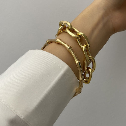 2/Pcs Set Gold Color Metal Chain Link Creative Bamboo Bracelet Bangle 2020 New Fashion Punk Bangle Bracelet Women Party