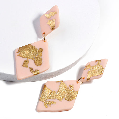 5 Colors Big Long Rhombic Geometric Earrings Handmade Gold Foil Polymer Clay Drop Earrings For Women Gift Party Jewelry