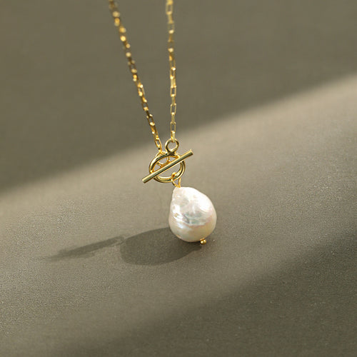 Baroque Natural Freshwater Pearl Necklaces Toggle Clasp Chain Necklaces for Women French 925 Sterling Silver Necklace