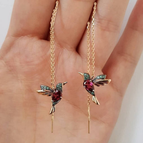 1 Pair Unique Long Drop Earrings Bird Pendant Tassel Crystal Pendant Earrings Ladies Jewelry Design 2 Colors Hummingbird Earring