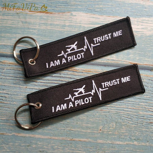 MiFaViPa 1 PC Embroidery Heartbeats Keychain Porte Fashion Trinkets Gift Motorcycle Car Key Accessories I am A Pilot Key Ring