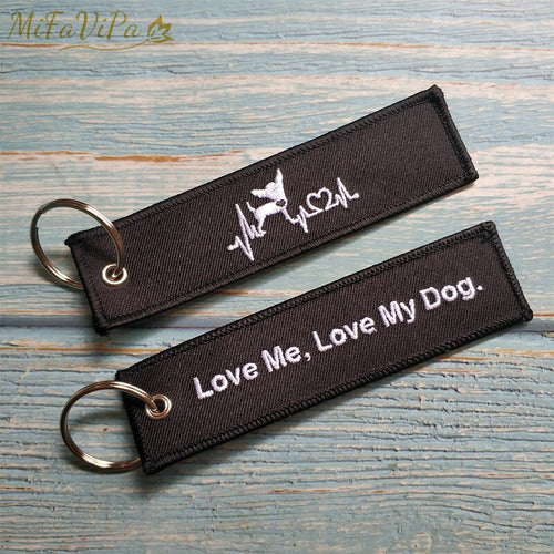 MiFaViPa Embroidery Lovely Dog Keychain Porte Fashion Trinkets Gift Motorcycle Car Key Accessories Love Me Love My Dog Key Ring