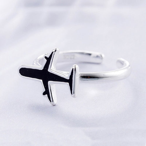 MiFaViPa Adjustale Plane Ring Silver Color Jewelry Fashion Black Airplane Rings for Women Bijoux Statement Antique Ring Anillos