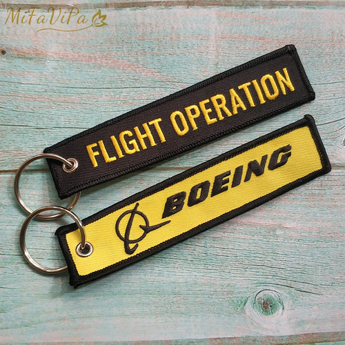 2 PCS/Lot Fashion Christmas Gift Keychain Trinkets Chaveiro Boeing Key Chains Yellow FLIGHT OPERATION Embroidery llavero for Men