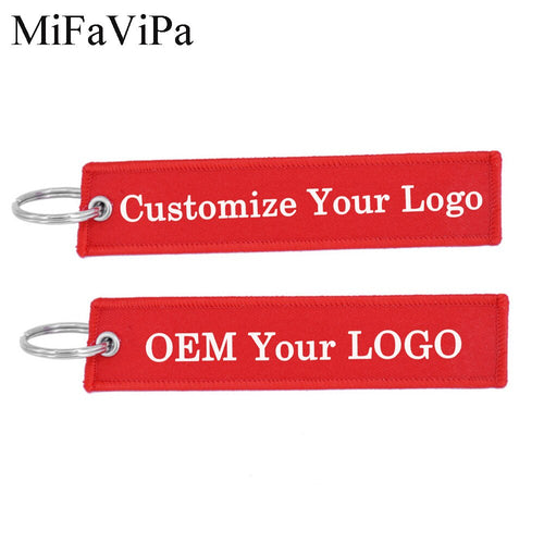 50 PCS Fashion Jewelry Customized Keychain llaveros Safety Label Embroidery Customize Key Rings Chain for Aviation Gifts OEM Key