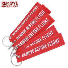 Load image into Gallery viewer, 5 PCS/LOT Remove Before Flight Key Chain Red Embroidery Keychain for Aviation Gifts Red Key Fob Motorcycle Car Key Ring Chaveiro