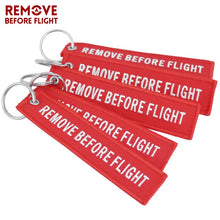 Load image into Gallery viewer, 5 PCS/LOT Remove Before Flight Key Chain Red Embroidery Keychain for Aviation Gifts Red Key Fob Motorcycle Car Key Ring Chaveiro