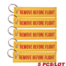 Load image into Gallery viewer, 5 PCS/LOT Remove Before Flight Key Chain Red Embroidery Keychain for Aviation Gifts Red Key Fob Motorcycle Car Key Ring Chaveiro