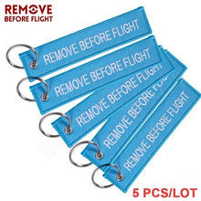 Load image into Gallery viewer, 5 PCS/LOT Remove Before Flight Key Chain Red Embroidery Keychain for Aviation Gifts Red Key Fob Motorcycle Car Key Ring Chaveiro