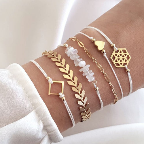 Geometric Beadeds Layered Charms Bracelets for Women Gold Color Arrow Heart Pendant Bracelets Set Party Jewelry