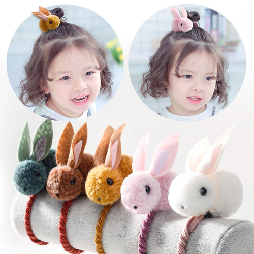 3D Rabbit Ears Elastic Hair Bands Cute Plush Pom Hair Rope Kids Hairpins Hair Clips For Girls Hair Accessories